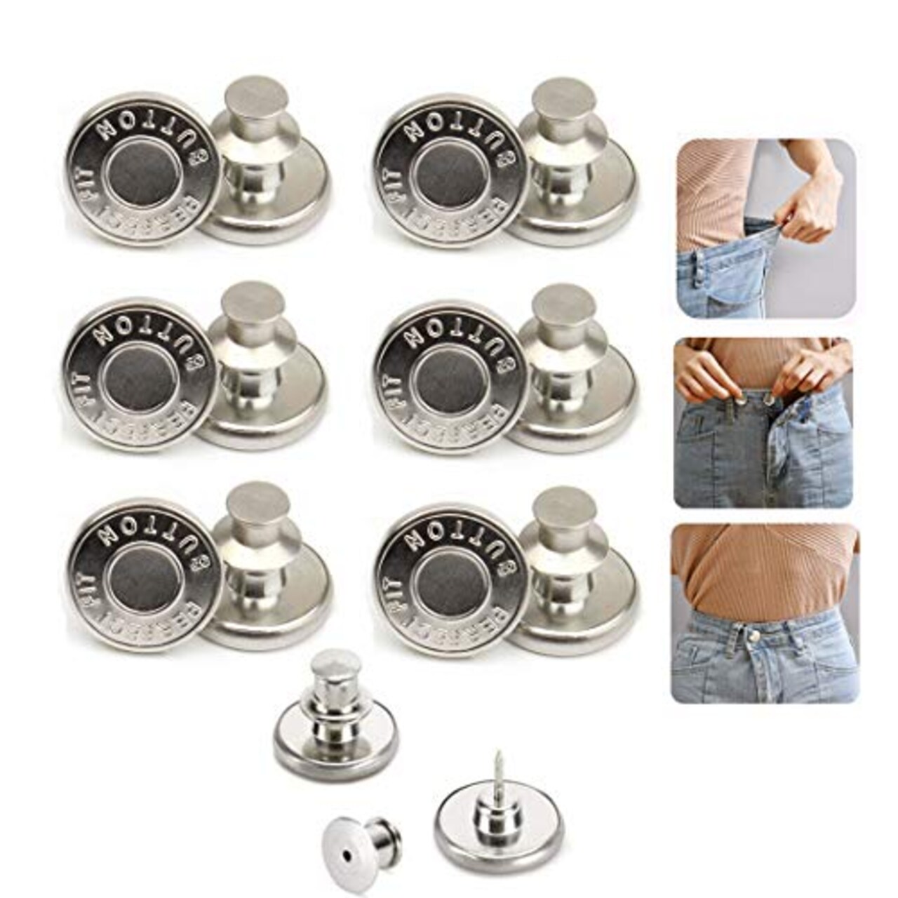 6 Pieces Perfect Fit Instant Button, Instant Buttons, Jean Replacement Buttons Removable Button No Sew Buttons to Extend or Reduce an Inch to Any Pants Waist in Seconds!